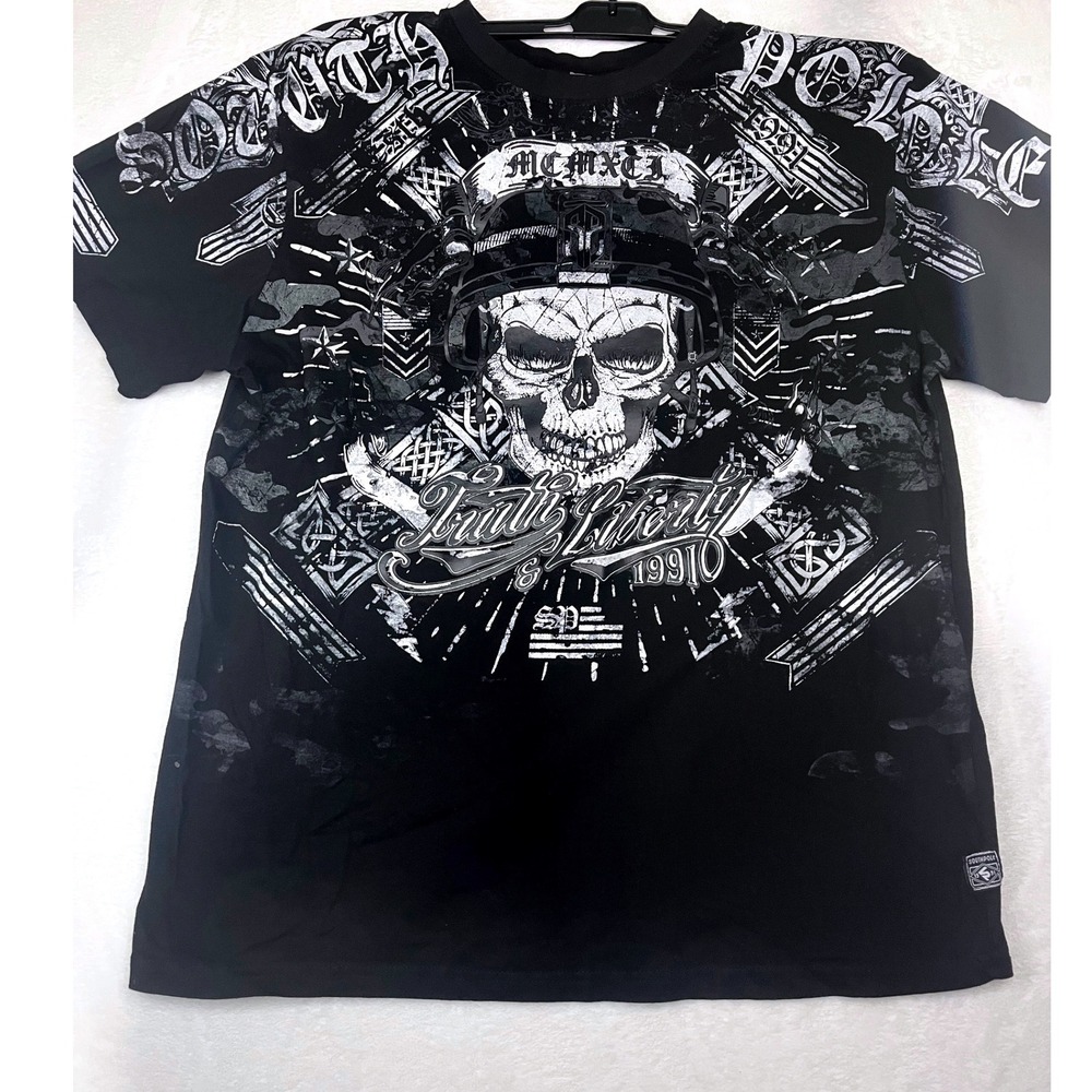 Southpole Men's XL Skull Graphic T Shirt Truth Liberty Y2K Streetwear Black